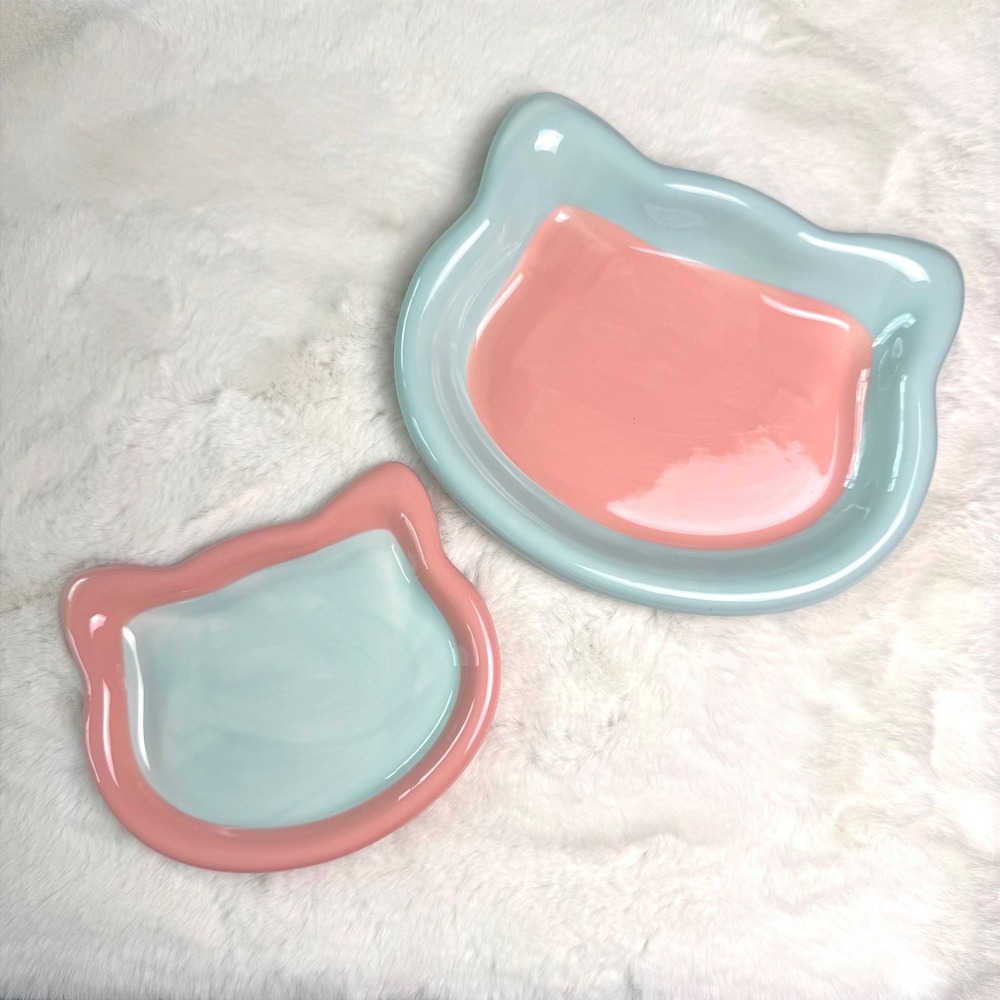 New Large Ceramic Cat Trinket Catch all Dish Pastel Pink Blue - Picture 5 of 6